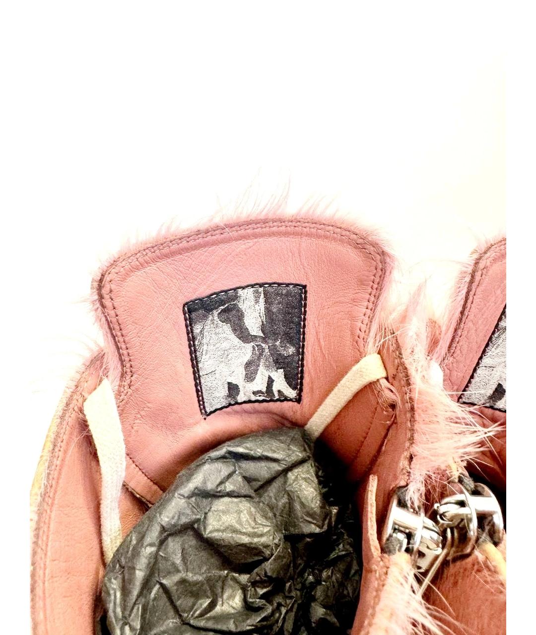 RICK OWENS Розовые кожаные высокие кроссовки / кеды, фото 6