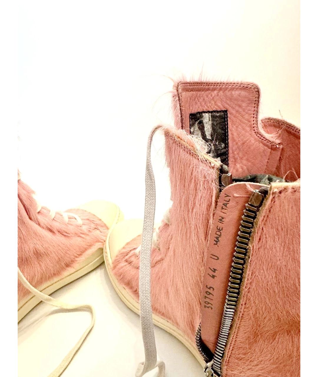 RICK OWENS Розовые кожаные высокие кроссовки / кеды, фото 5