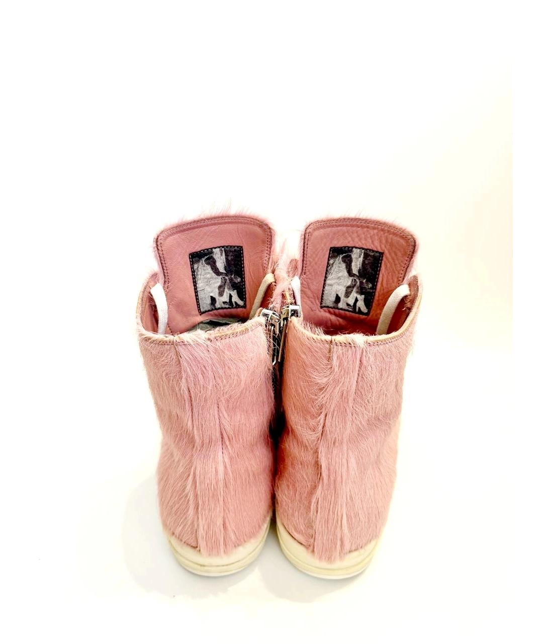 RICK OWENS Розовые кожаные высокие кроссовки / кеды, фото 4