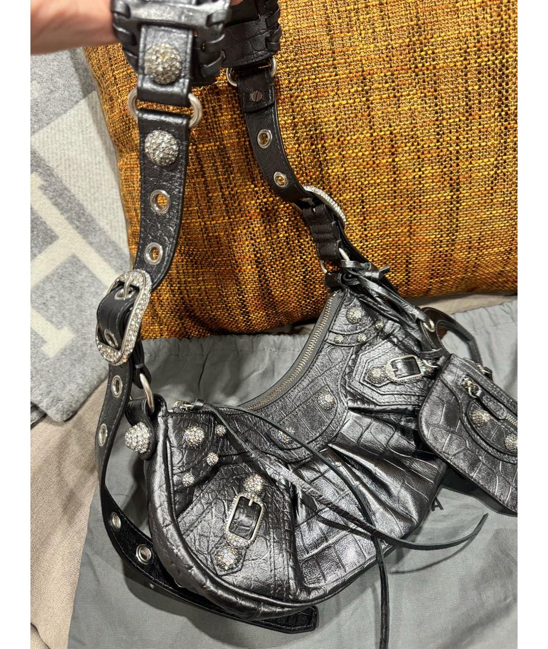 BALENCIAGA Антрацитовая кожаная сумка с короткими ручками, фото 4