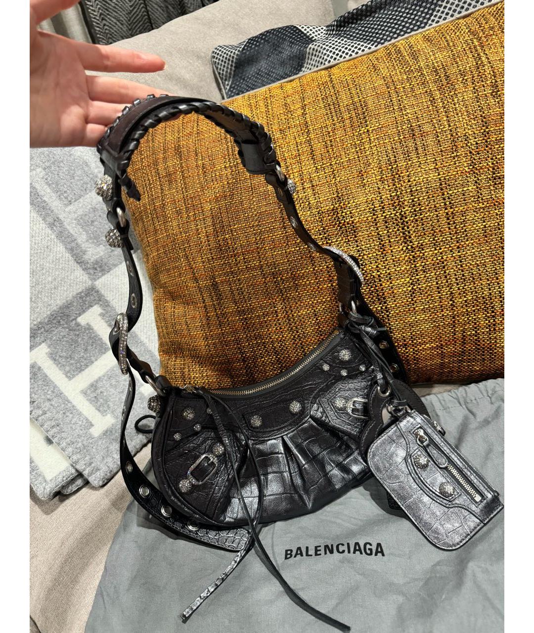 BALENCIAGA Антрацитовая кожаная сумка с короткими ручками, фото 2