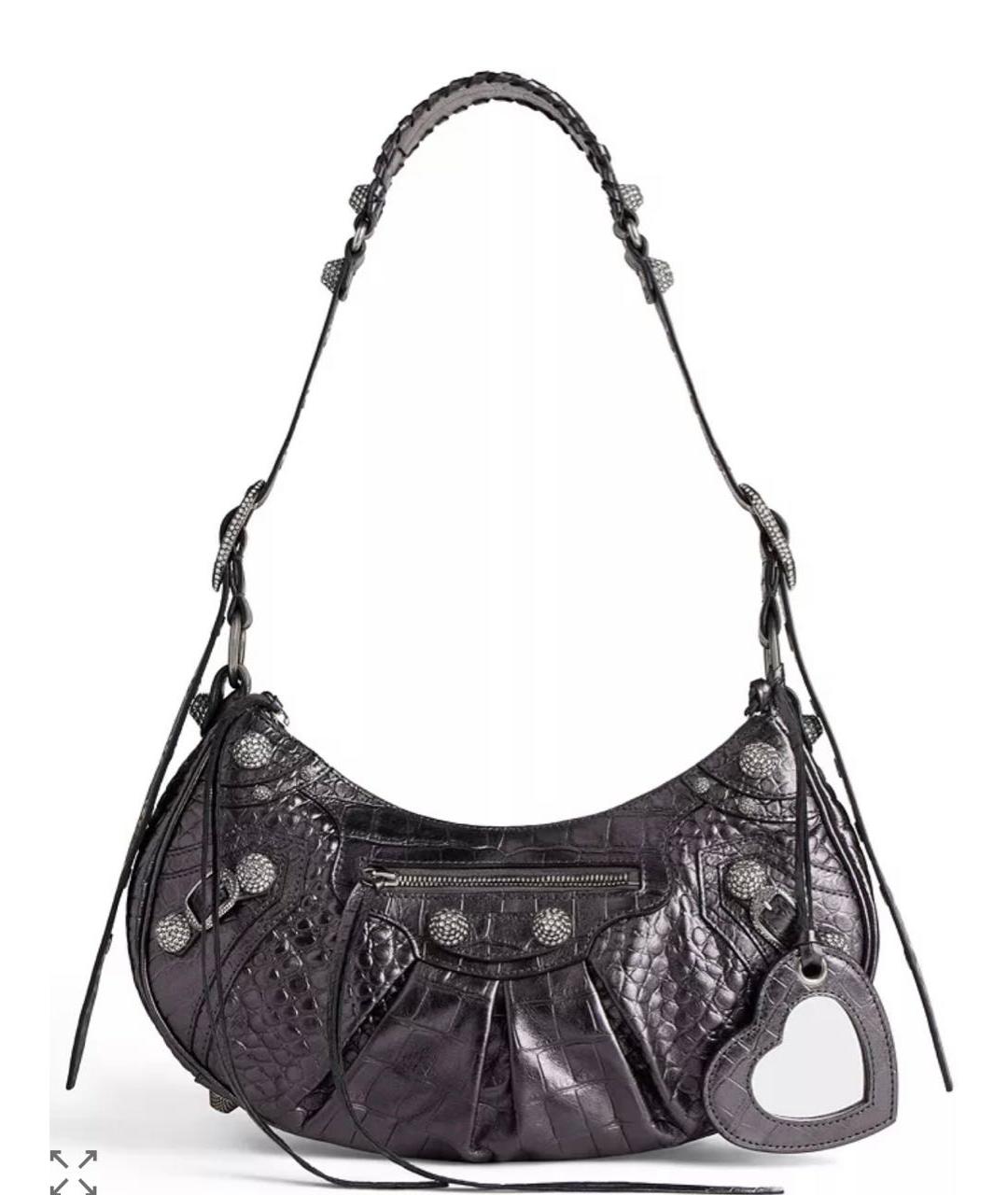 BALENCIAGA Антрацитовая кожаная сумка с короткими ручками, фото 5