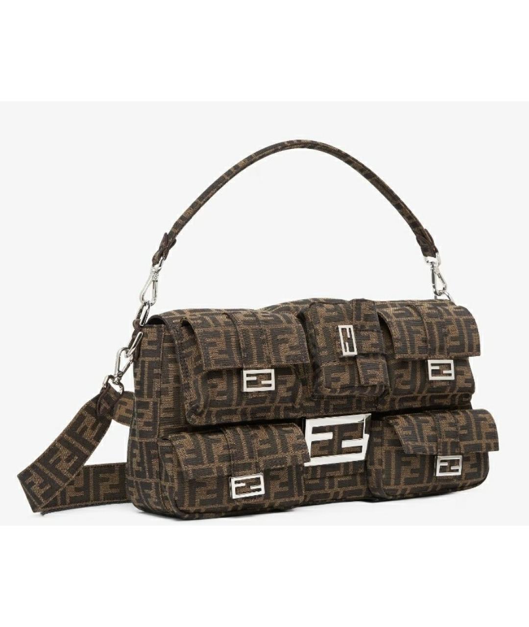 FENDI Коричневая жаккардовая сумка на плечо, фото 2