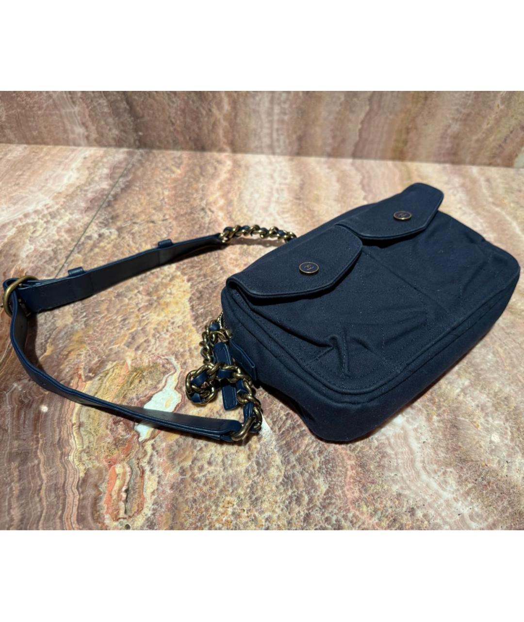 CHANEL PRE-OWNED Темно-синяя тканевая поясная сумка, фото 4