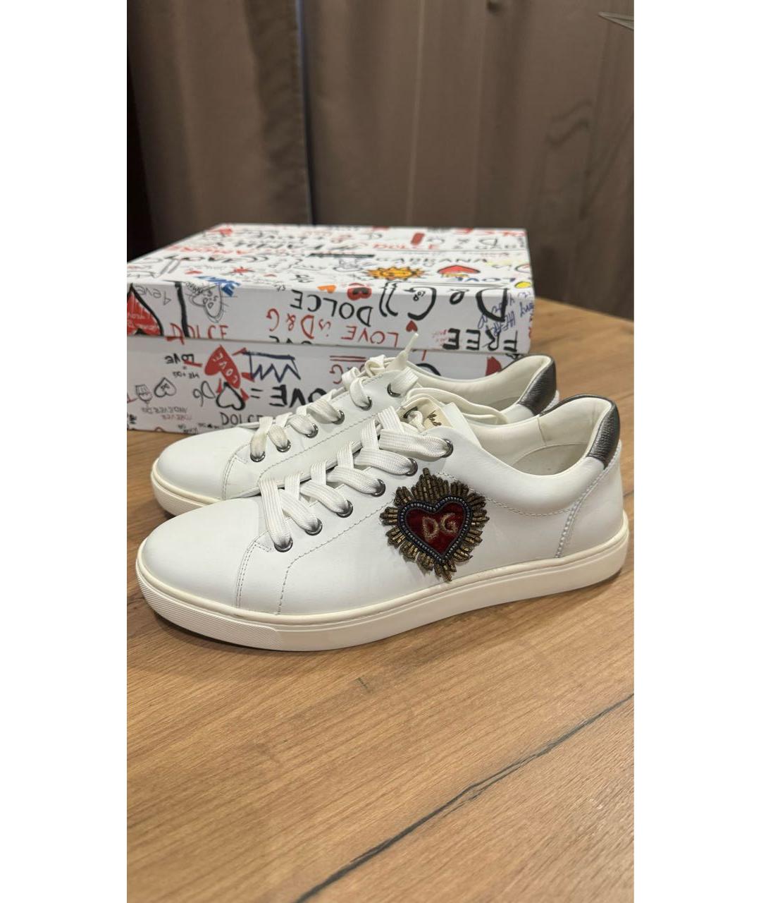 DOLCE&GABBANA Белые кожаные кеды, фото 7