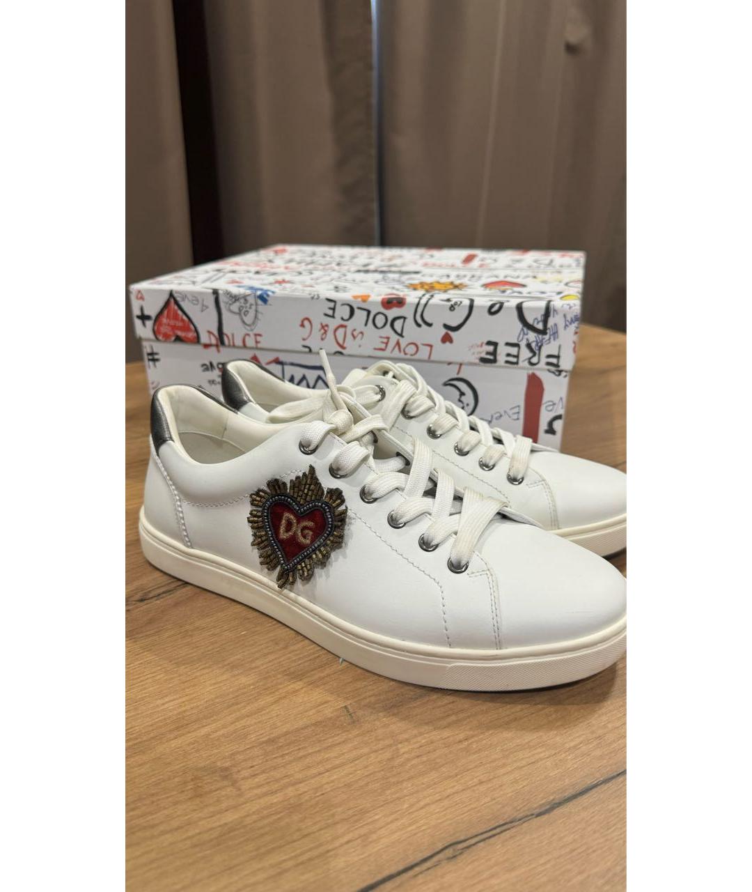 DOLCE&GABBANA Белые кожаные кеды, фото 2