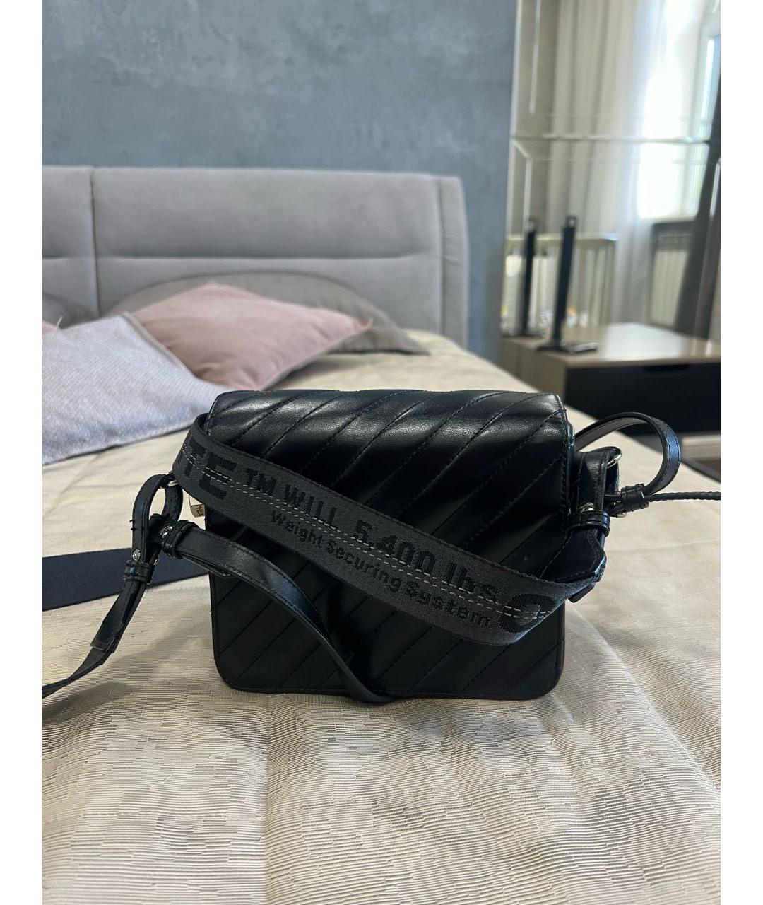 OFF-WHITE Черная кожаная сумка через плечо, фото 4