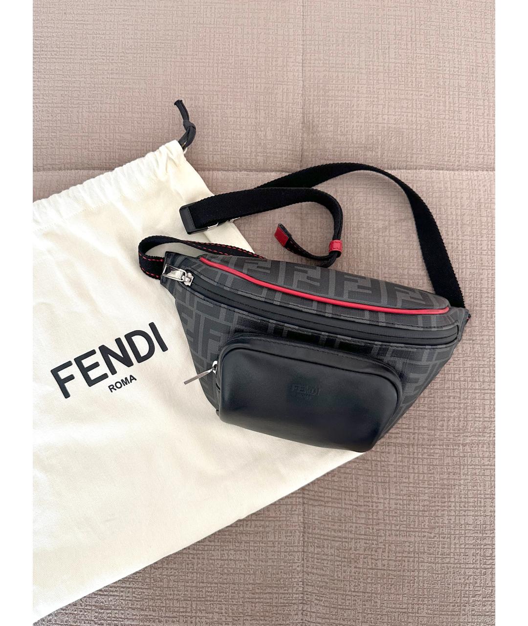 FENDI Черная кожаная поясная сумка, фото 2