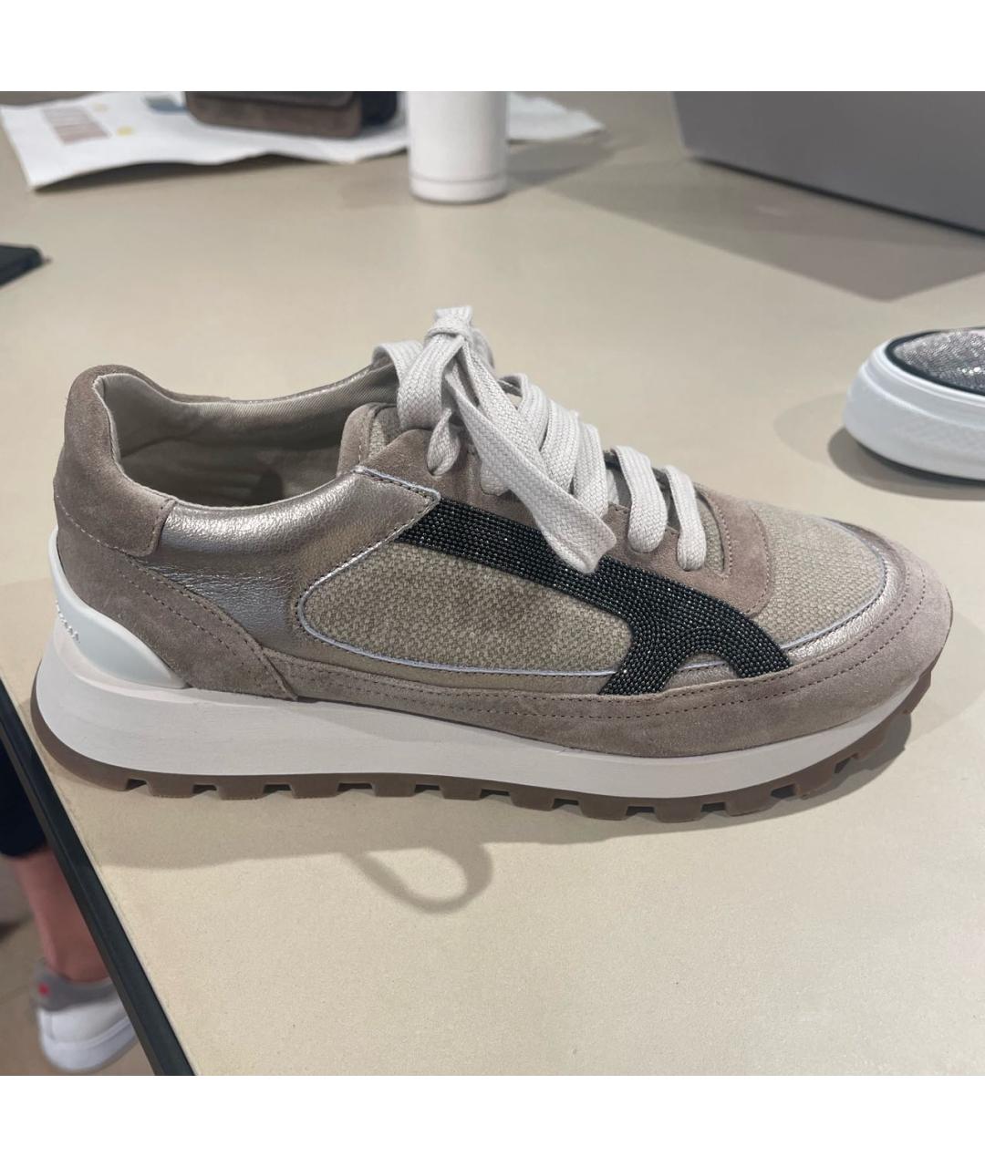 BRUNELLO CUCINELLI Бежевые замшевые кроссовки, фото 3