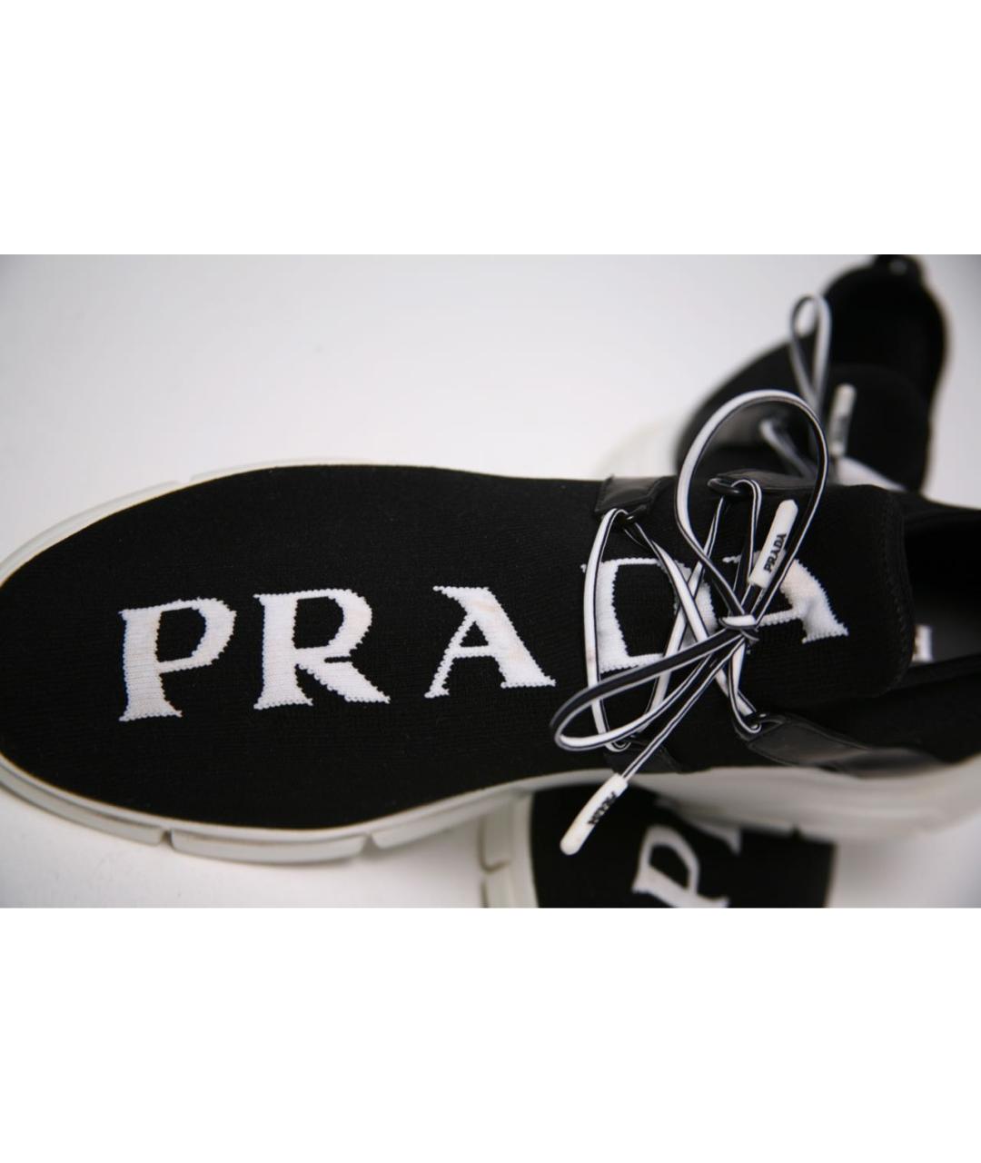 PRADA Черные текстильные низкие кроссовки / кеды, фото 3