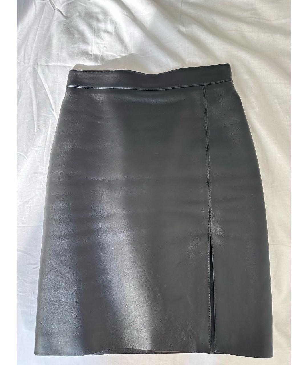 CELINE Черная кожаная юбка миди, фото 6