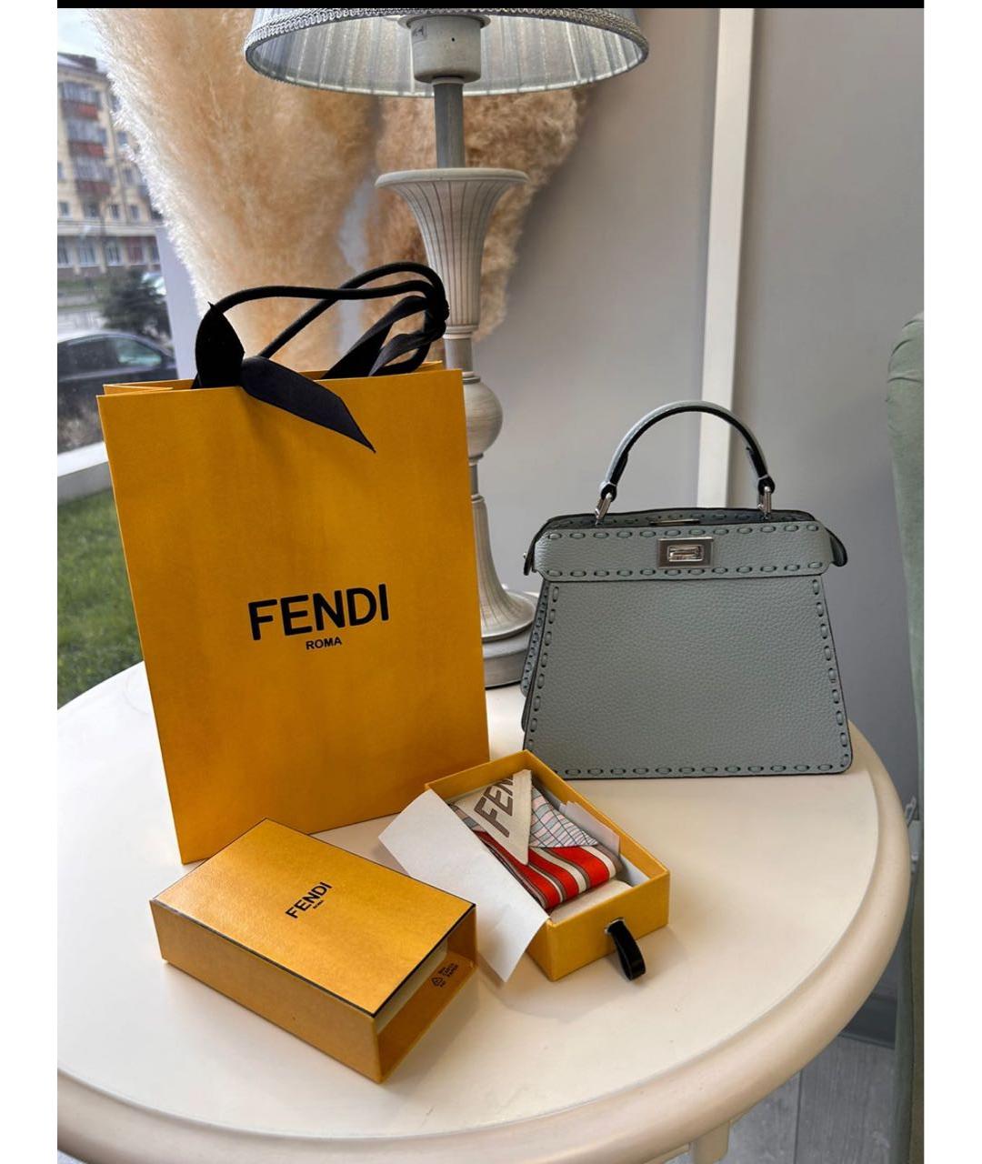 FENDI Голубая кожаная сумка с короткими ручками, фото 7