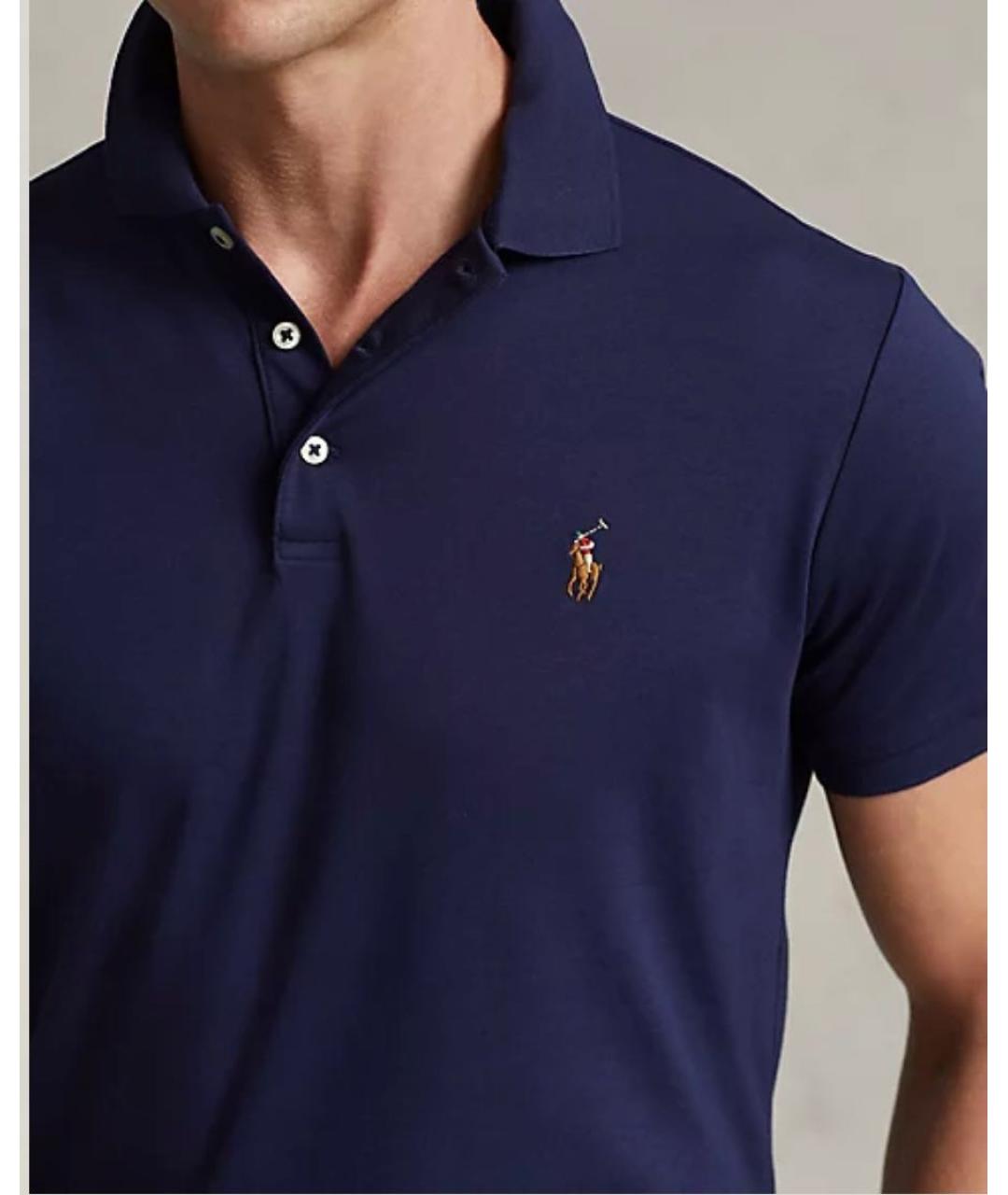 POLO RALPH LAUREN Темно-синее хлопковое поло с коротким рукавом, фото 4