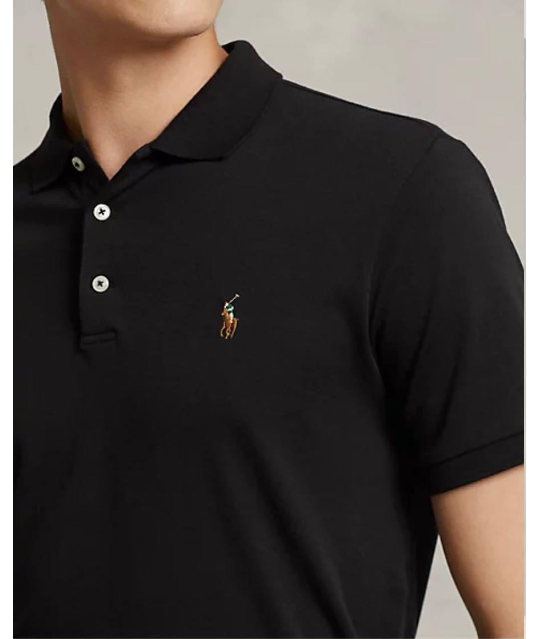 POLO RALPH LAUREN Черное хлопковое поло с коротким рукавом, фото 4