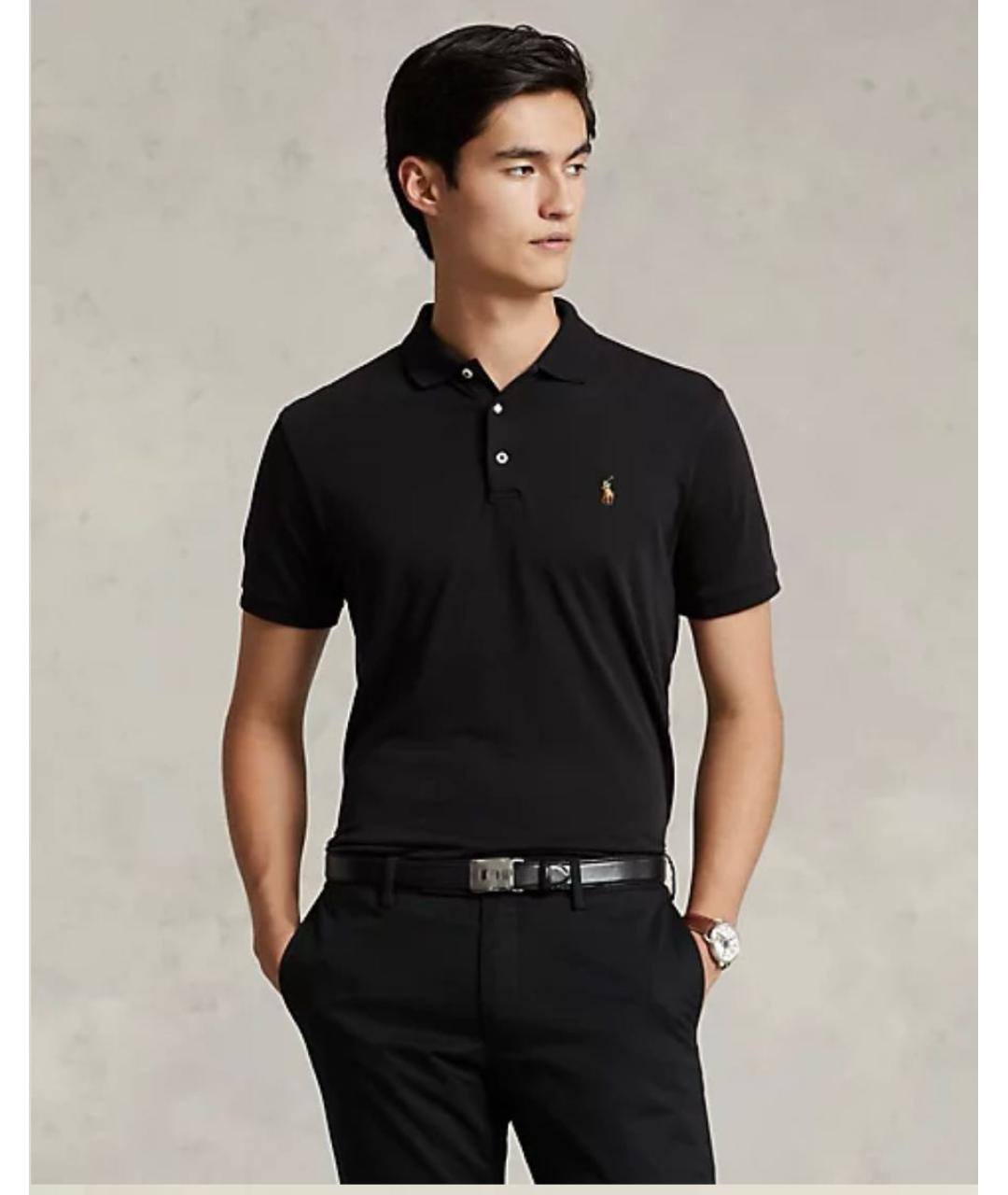 POLO RALPH LAUREN Черное хлопковое поло с коротким рукавом, фото 3