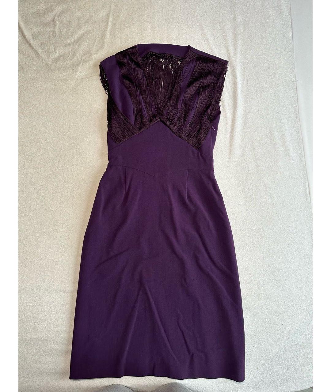 ALBERTA FERRETTI Фиолетовое шерстяное коктейльное платье, фото 5