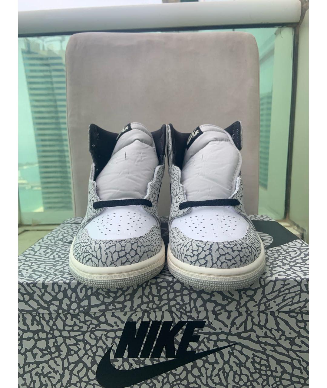 JORDAN Серые кожаные высокие кроссовки / кеды, фото 3