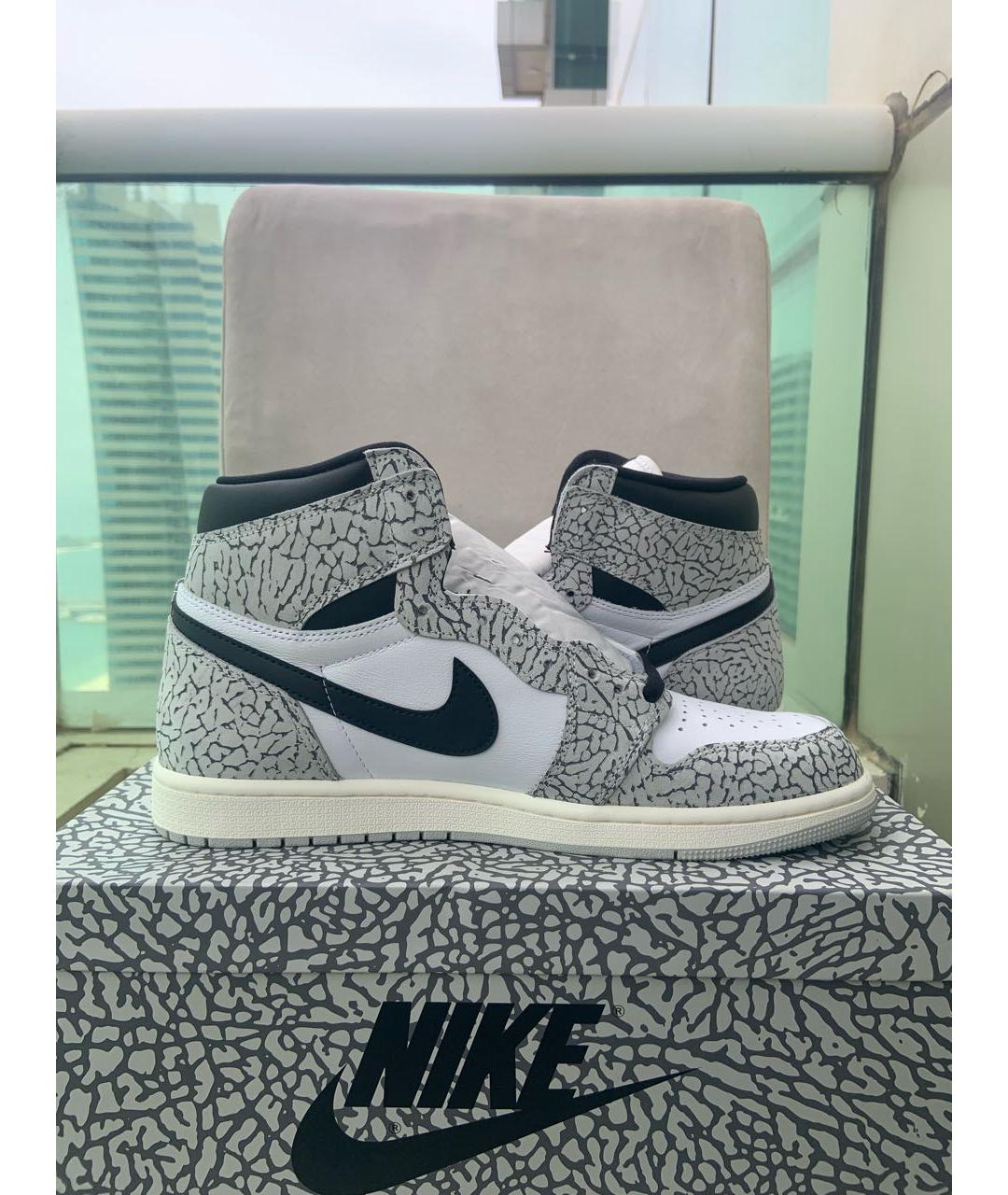 JORDAN Серые кожаные высокие кроссовки / кеды, фото 4