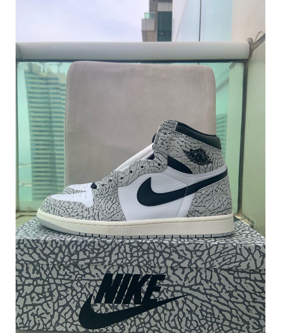 JORDAN Серые кожаные высокие кроссовки / кеды, фото 2