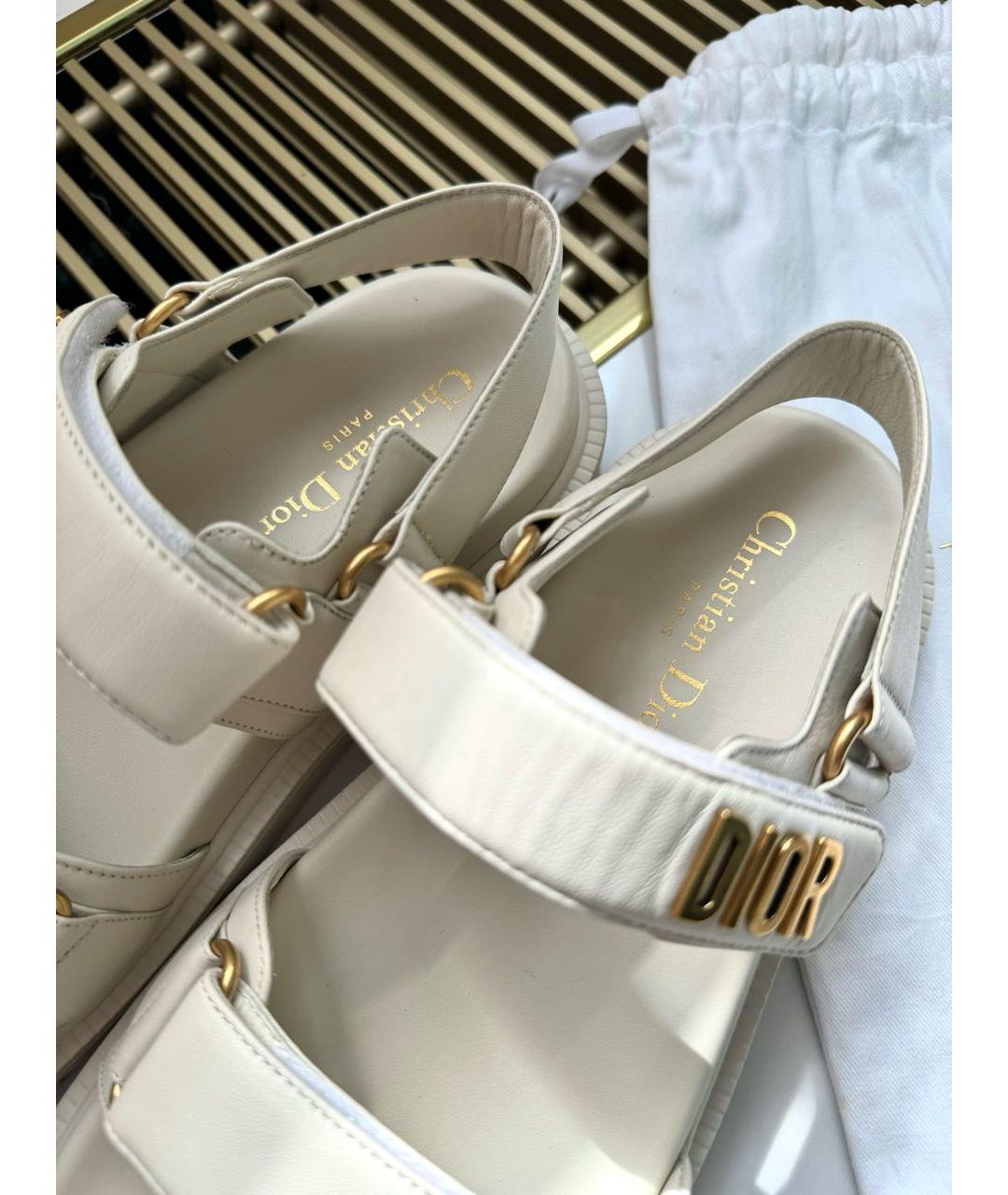 CHRISTIAN DIOR Бежевые кожаные сандалии, фото 7
