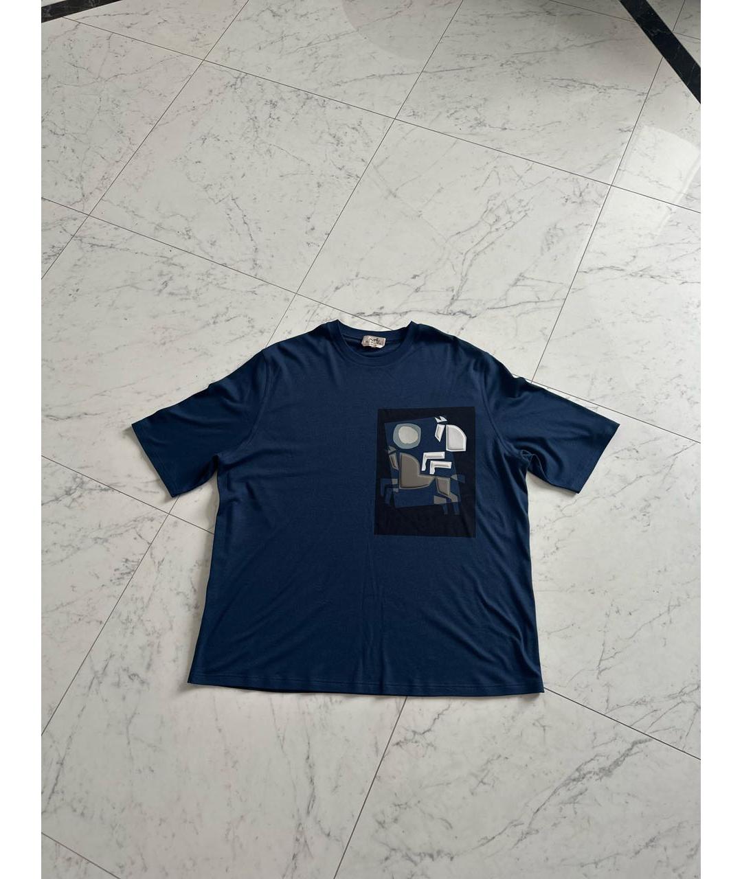 HERMES Синяя хлопковая футболка, фото 3