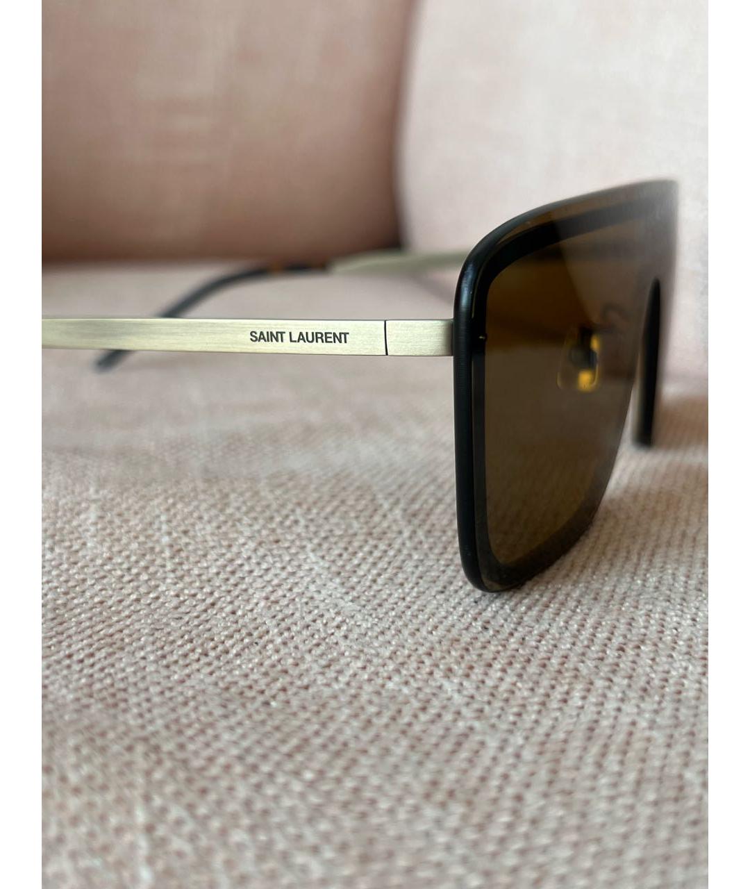 SAINT LAURENT Коричневые металлические солнцезащитные очки, фото 3