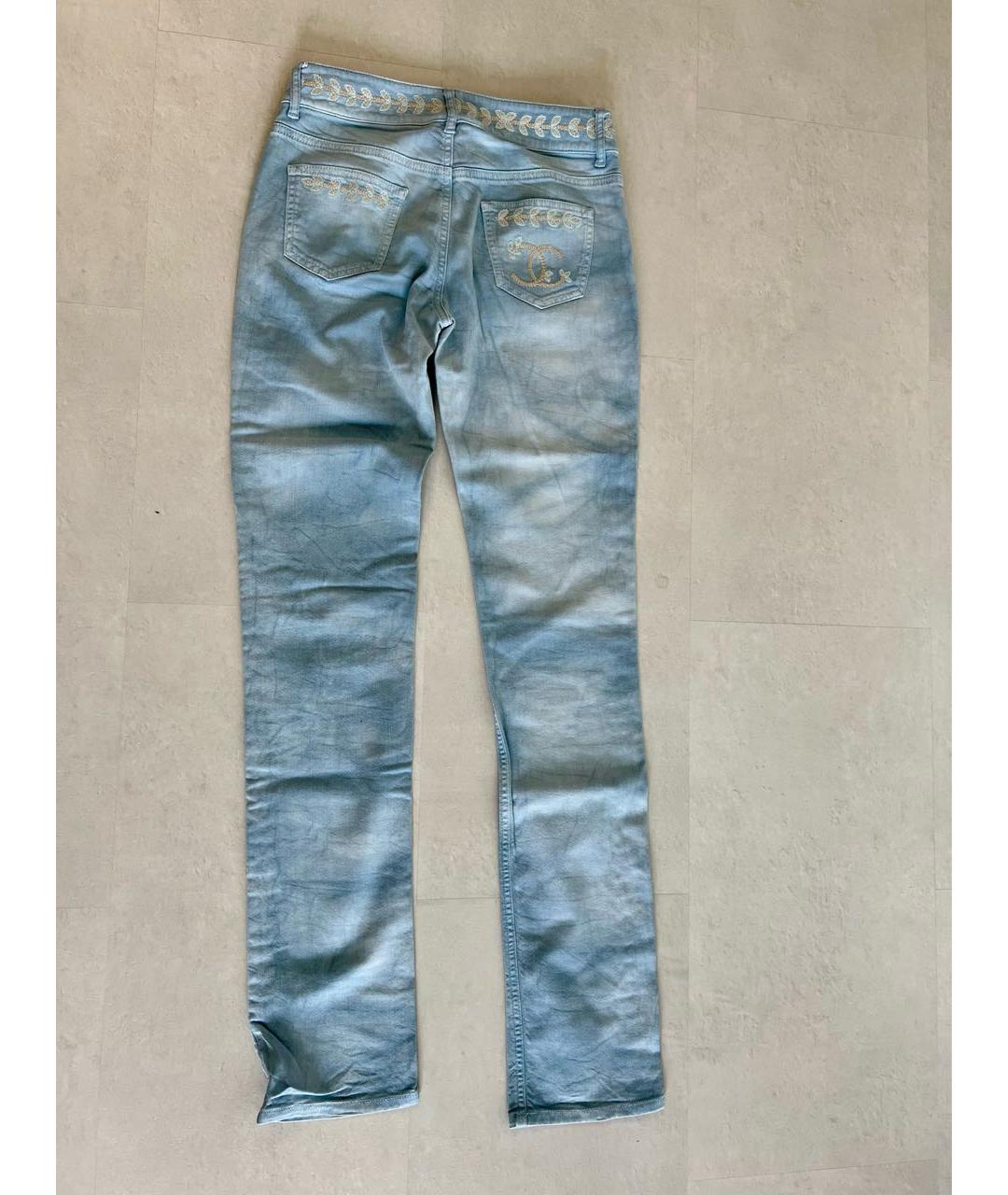 CHANEL PRE-OWNED Голубые хлопковые джинсы слим, фото 2