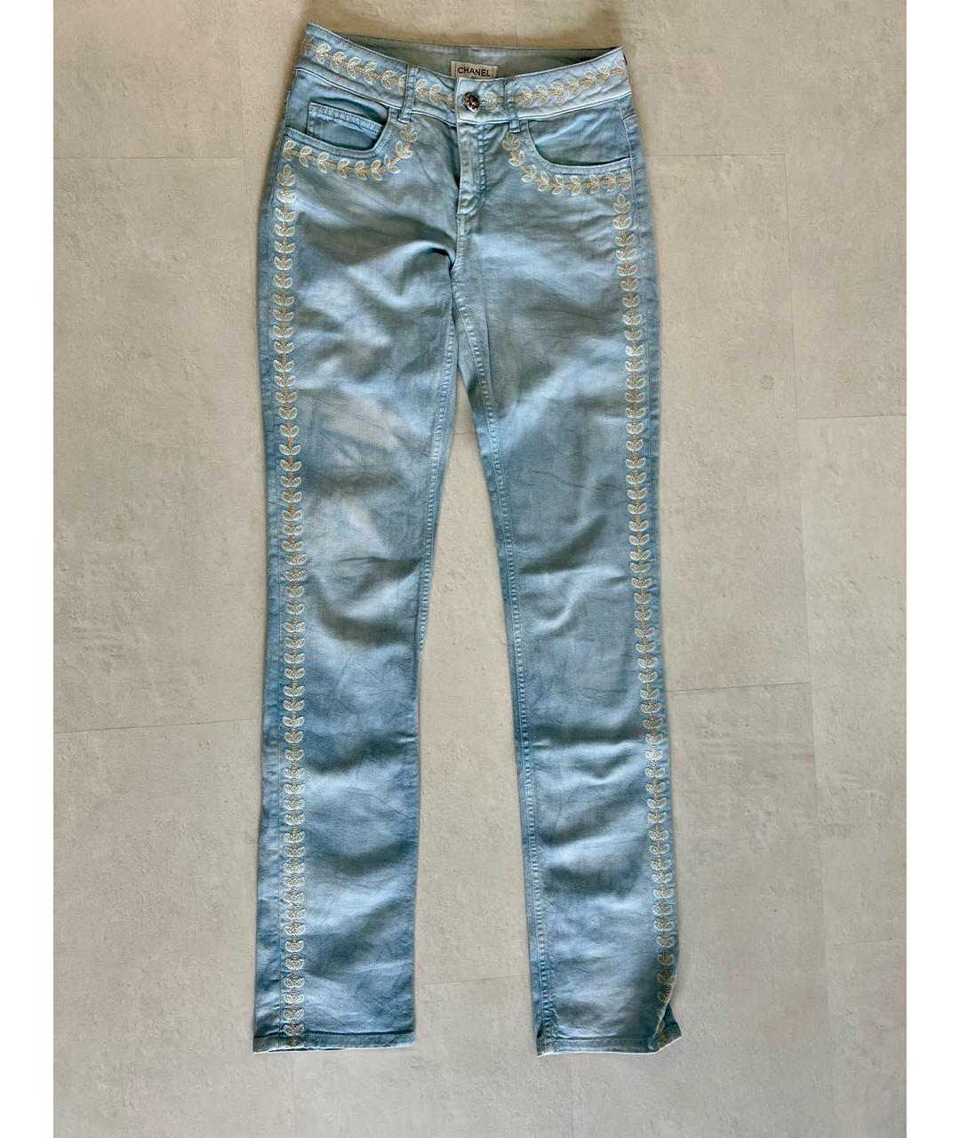 CHANEL PRE-OWNED Голубые хлопковые джинсы слим, фото 7