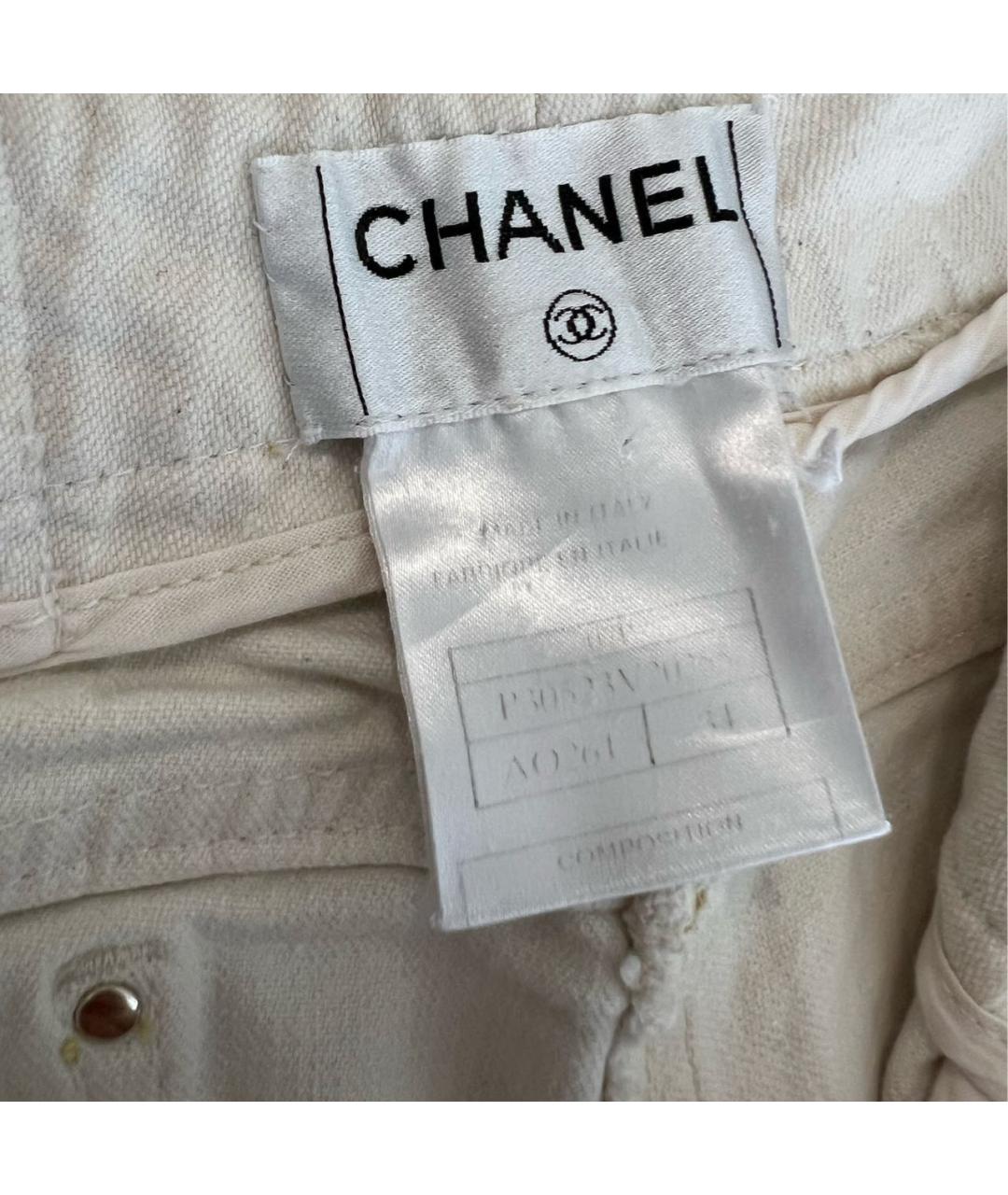 CHANEL PRE-OWNED Белые хлопковые джинсы слим, фото 3