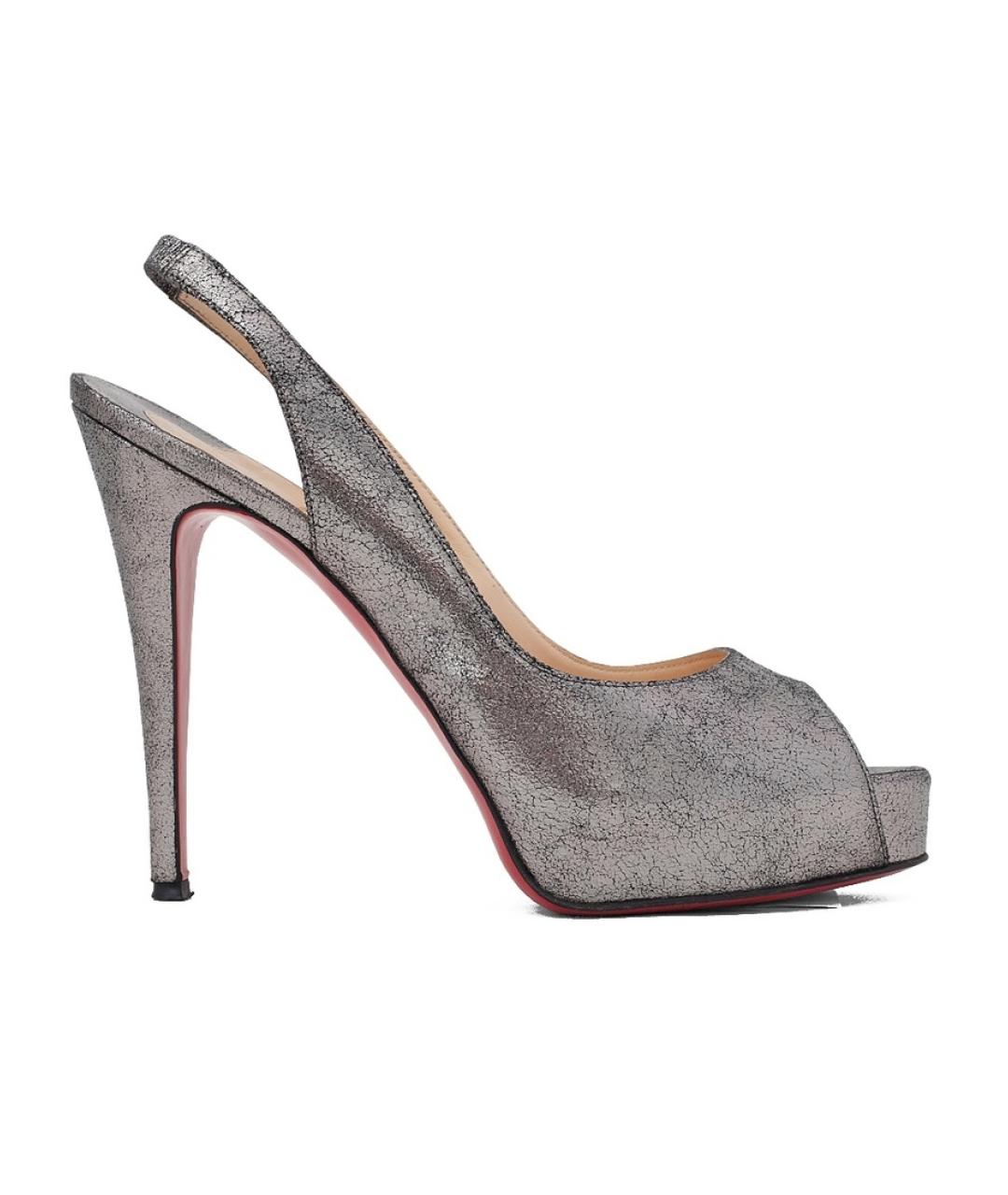 CHRISTIAN LOUBOUTIN Серебряные кожаные босоножки, фото 1