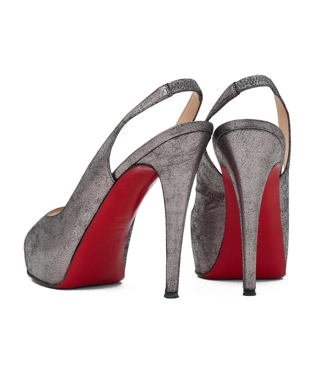 CHRISTIAN LOUBOUTIN Серебряные кожаные босоножки, фото 3