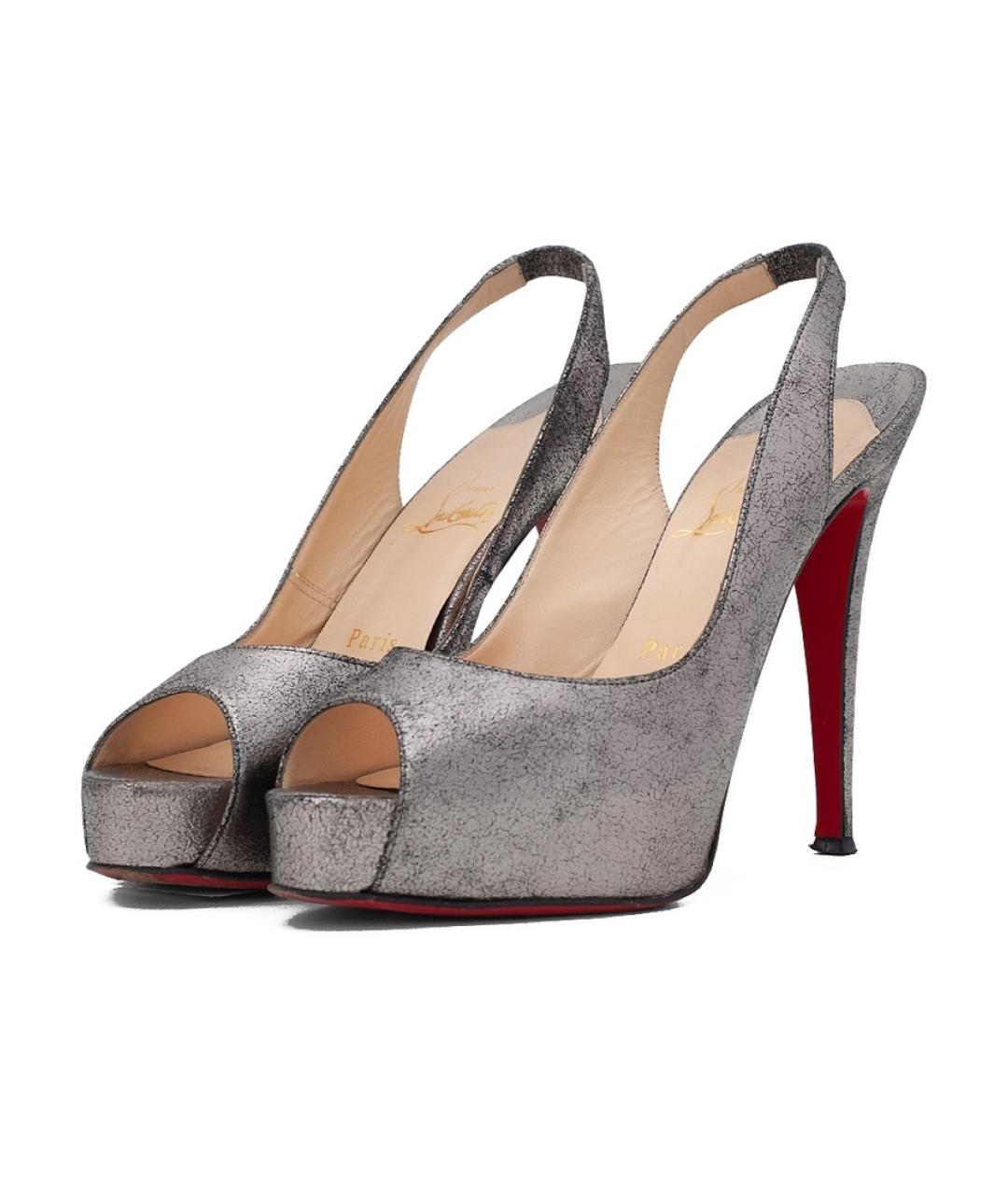 CHRISTIAN LOUBOUTIN Серебряные кожаные босоножки, фото 2