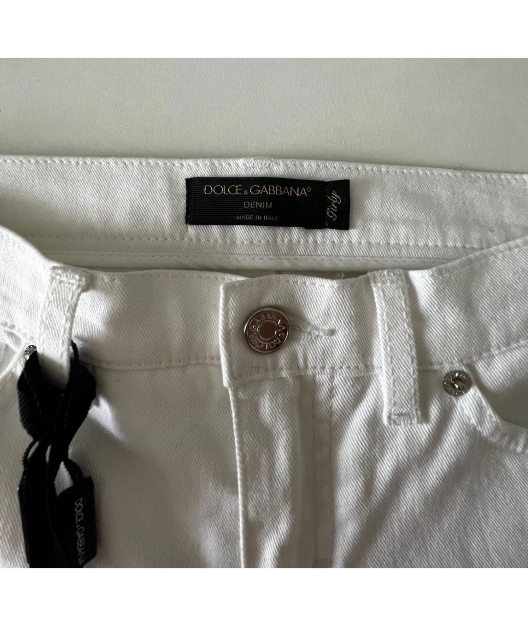 DOLCE&GABBANA Белые хлопко-эластановые прямые джинсы, фото 3