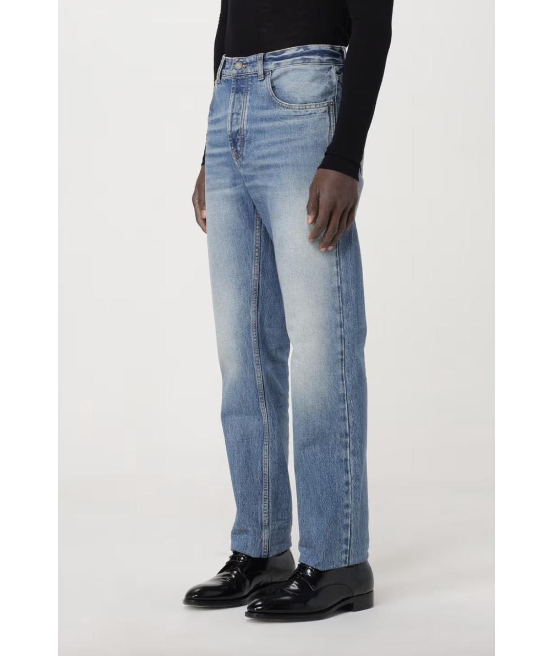 SAINT LAURENT Голубые хлопковые прямые джинсы, фото 4