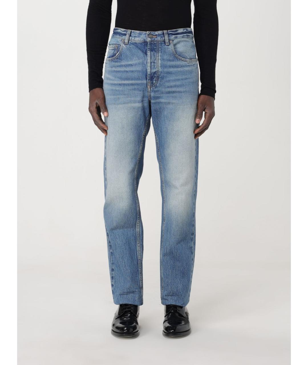 SAINT LAURENT Голубые хлопковые прямые джинсы, фото 2