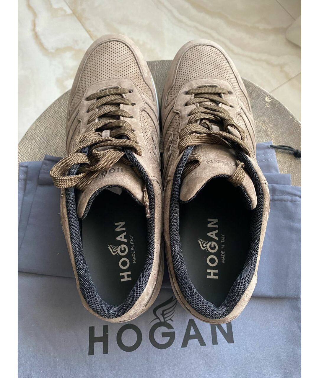HOGAN Хаки нубуковые низкие кроссовки / кеды, фото 3
