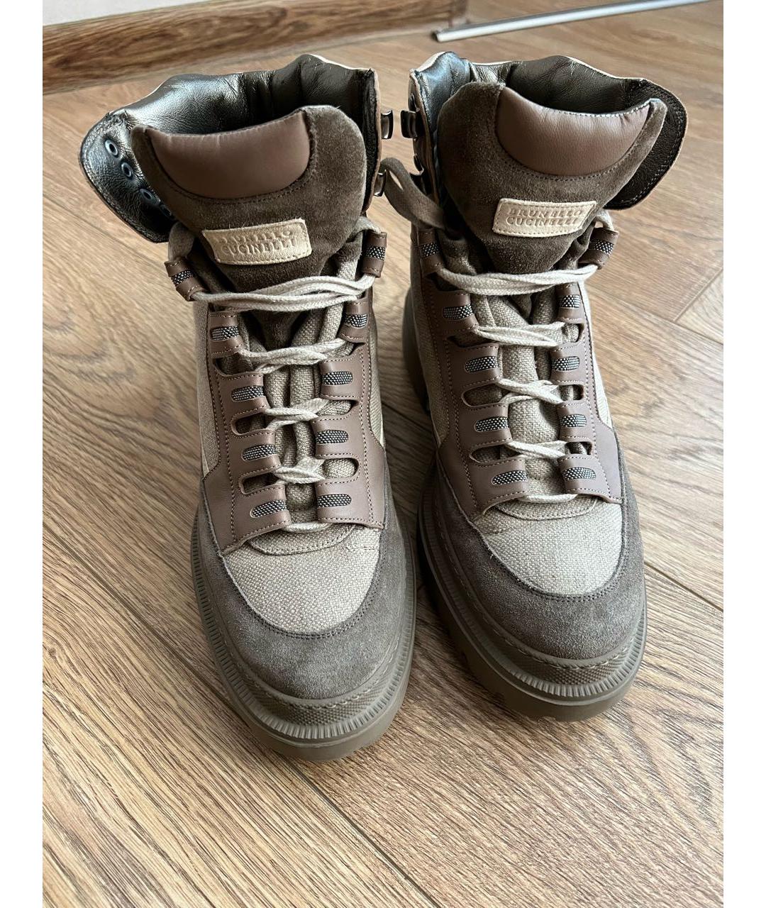 BRUNELLO CUCINELLI Бежевые кожаные ботинки, фото 5