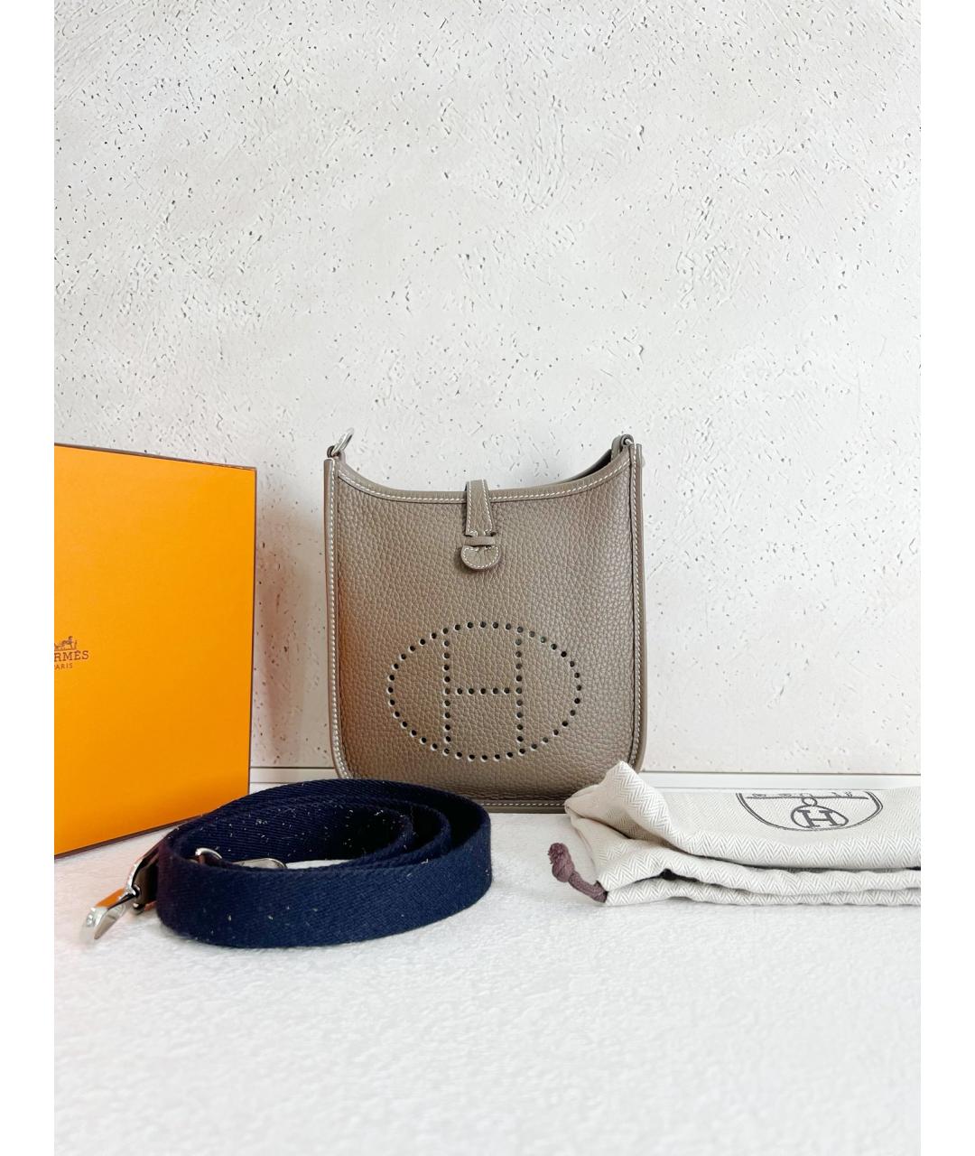 HERMES Серая кожаная сумка через плечо, фото 7