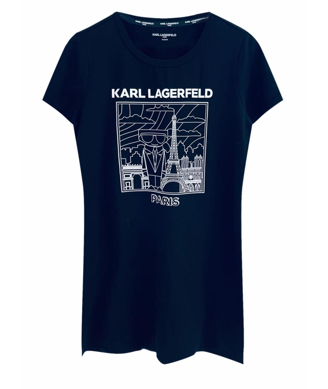 KARL LAGERFELD Черное хлопко-эластановое повседневное платье, фото 1