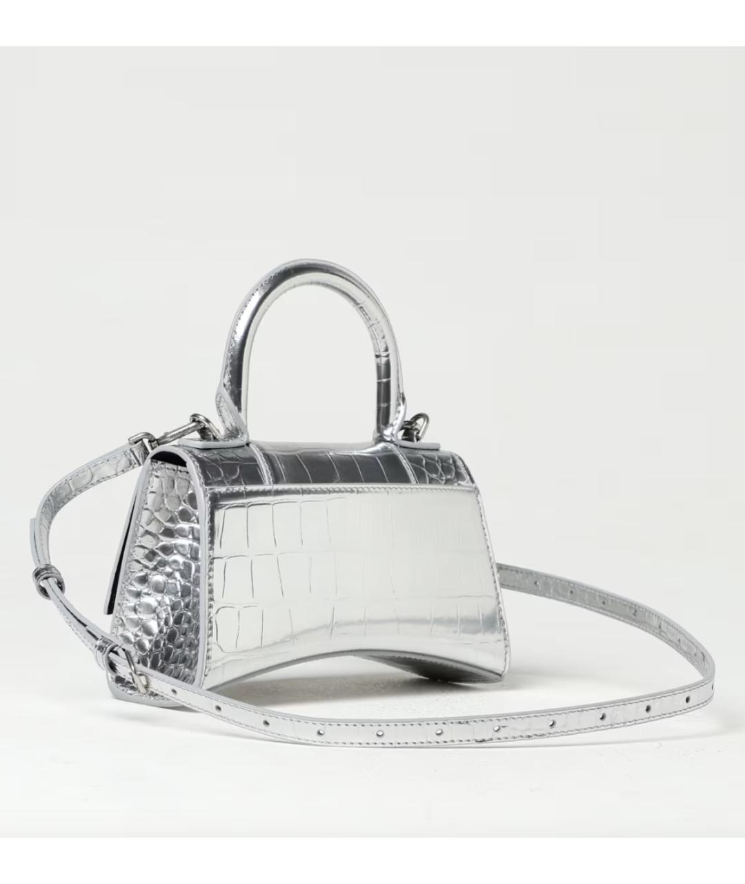 BALENCIAGA Серебряная кожаная сумка с короткими ручками, фото 3