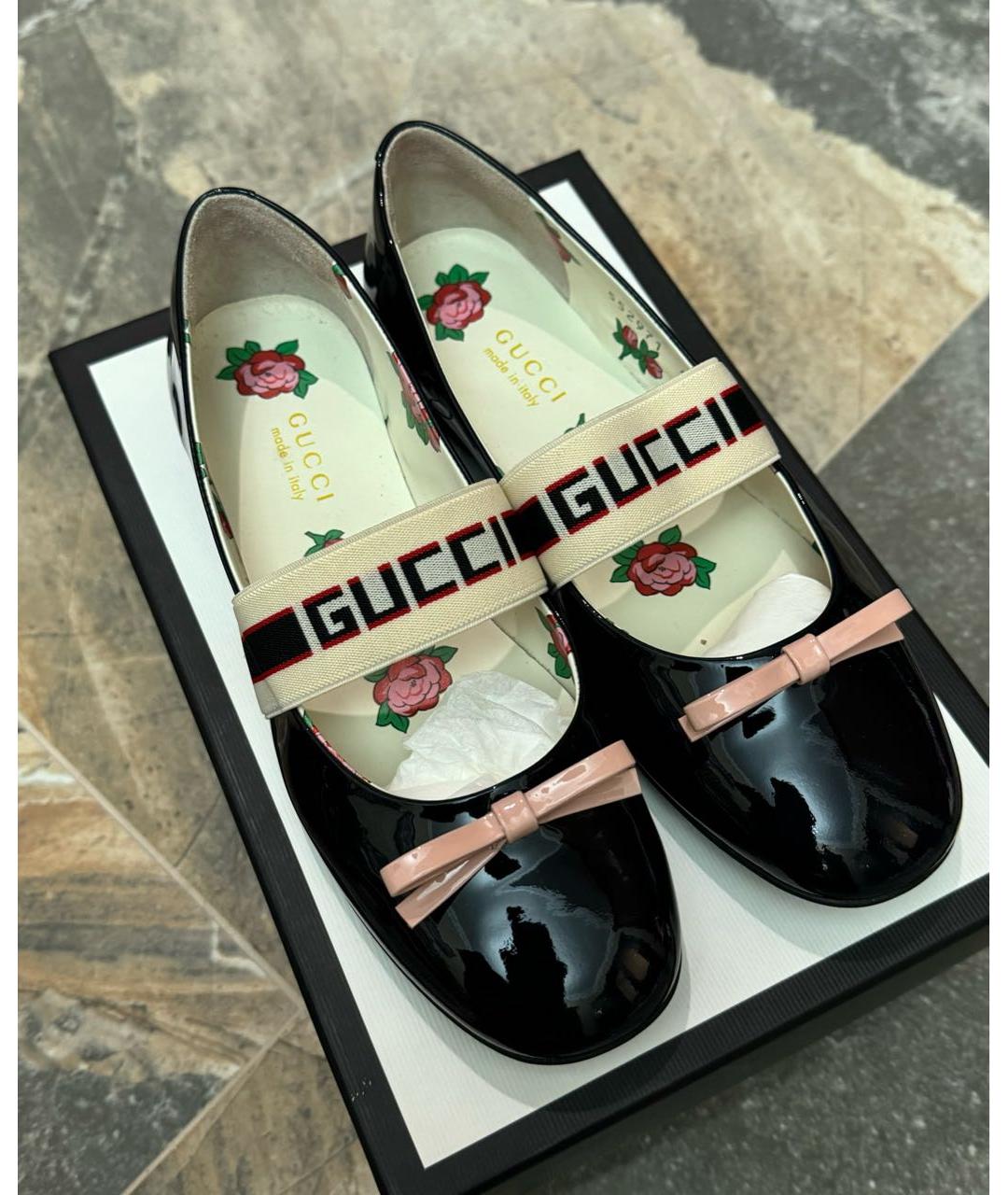 GUCCI KIDS Черные балетки из лакированной кожи, фото 2