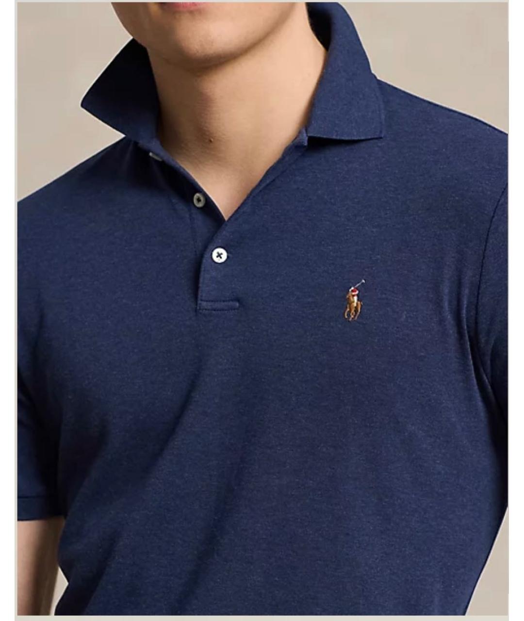 POLO RALPH LAUREN Темно-синее хлопковое поло с коротким рукавом, фото 4