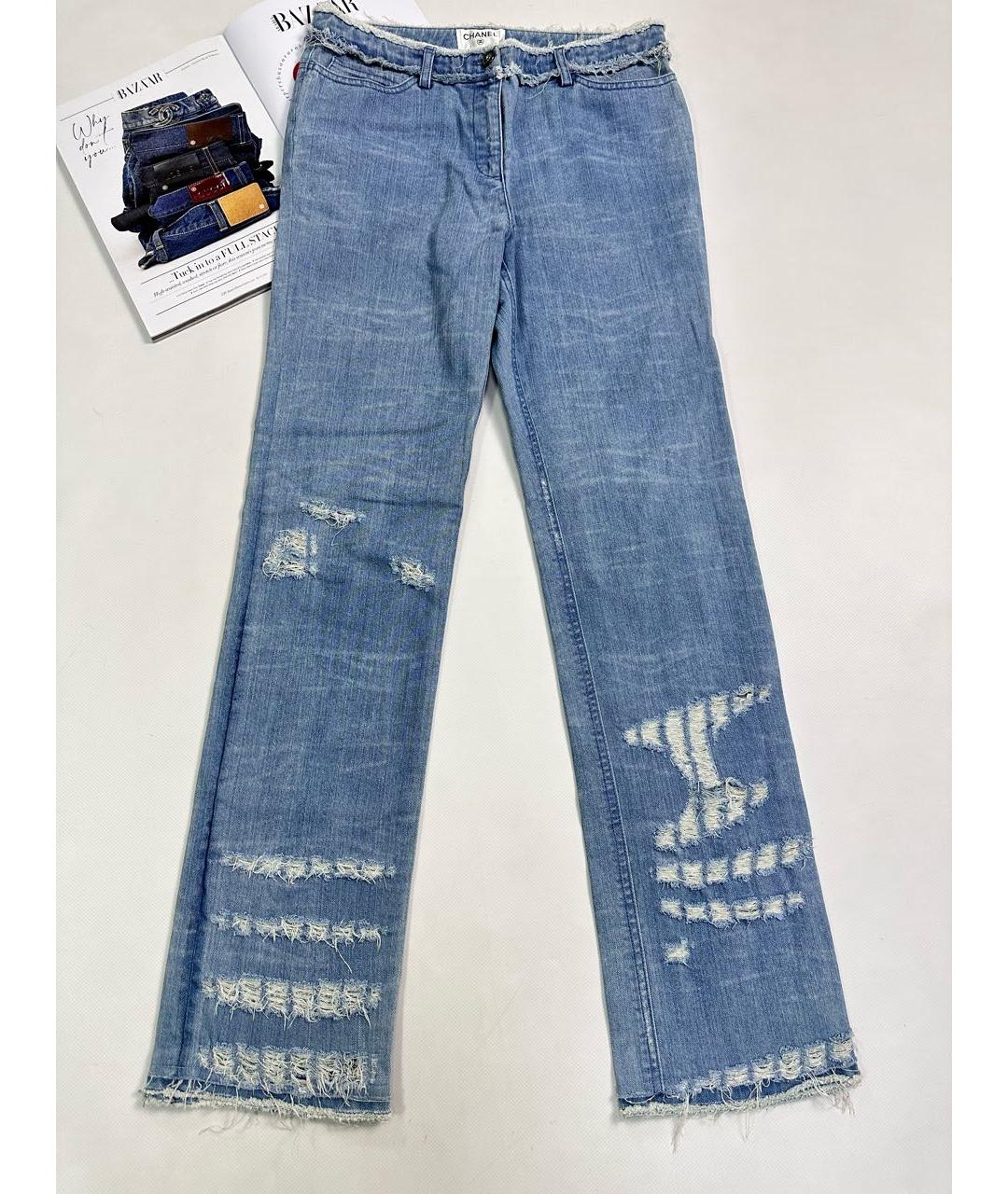 CHANEL PRE-OWNED Голубые хлопко-эластановые прямые джинсы, фото 8