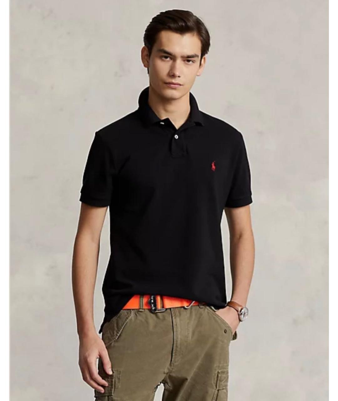 POLO RALPH LAUREN Черное хлопковое поло с коротким рукавом, фото 4