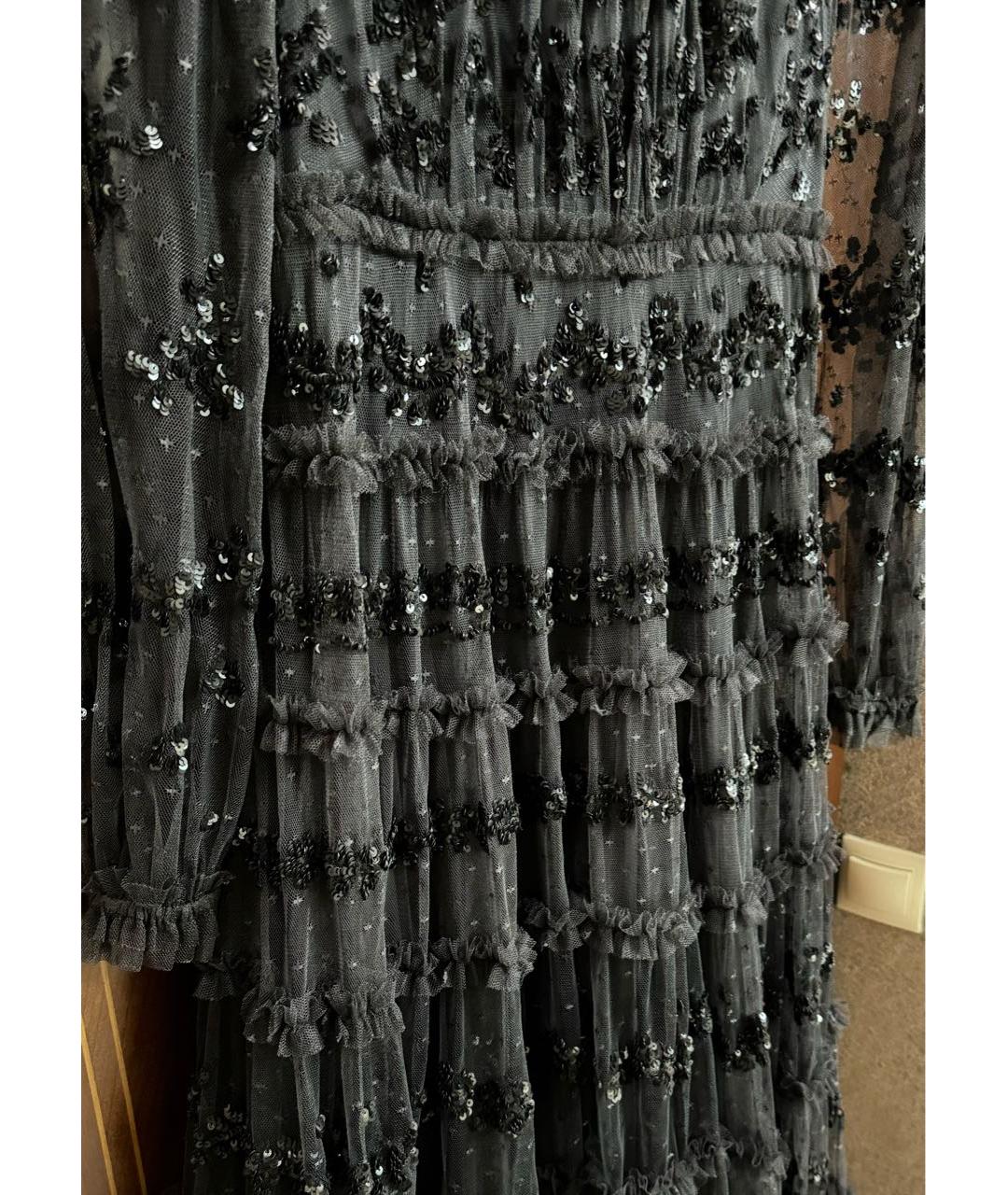 NEEDLE & THREAD Черное сетчатое вечернее платье, фото 4