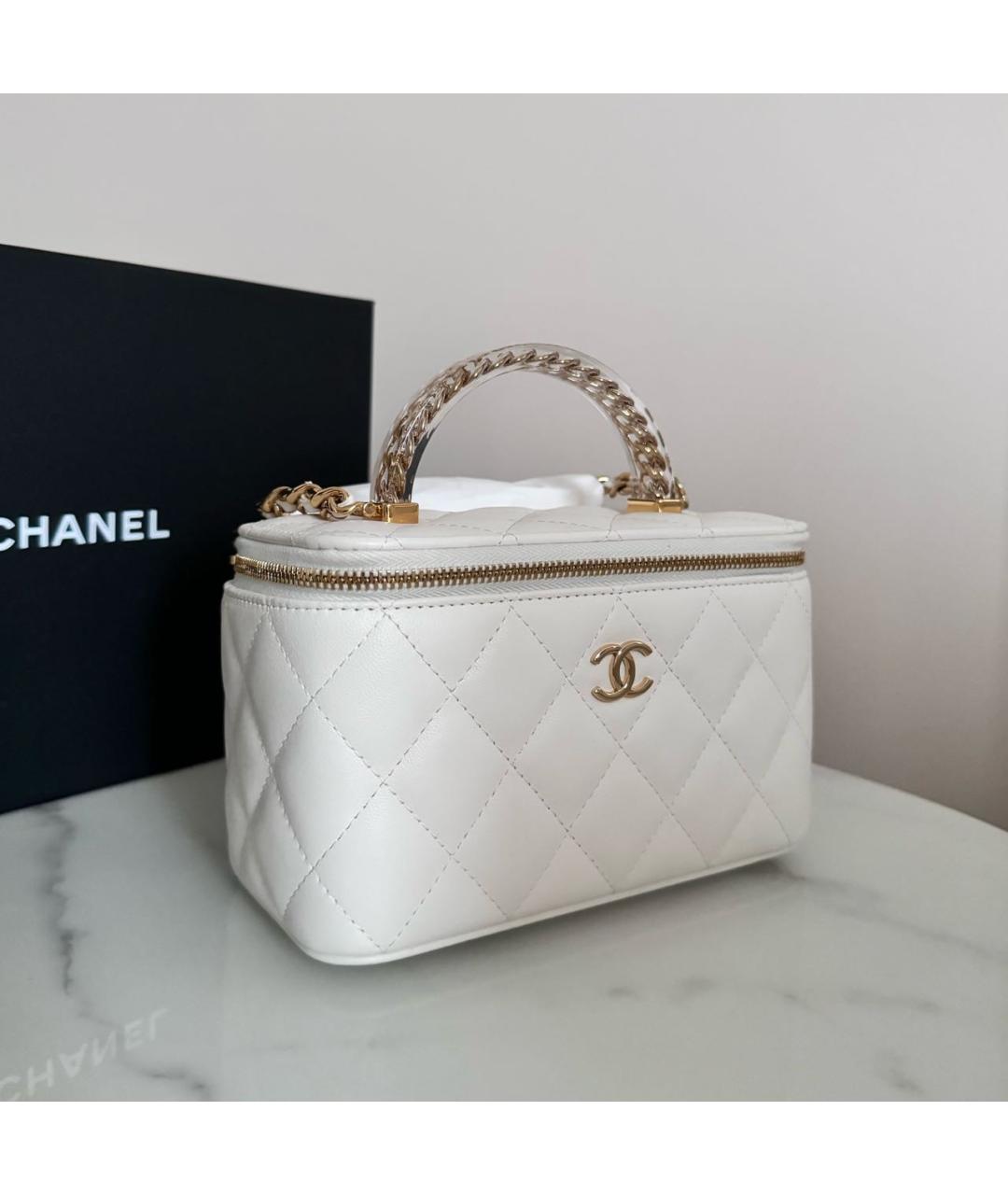 CHANEL Белая кожаная сумка с короткими ручками, фото 2