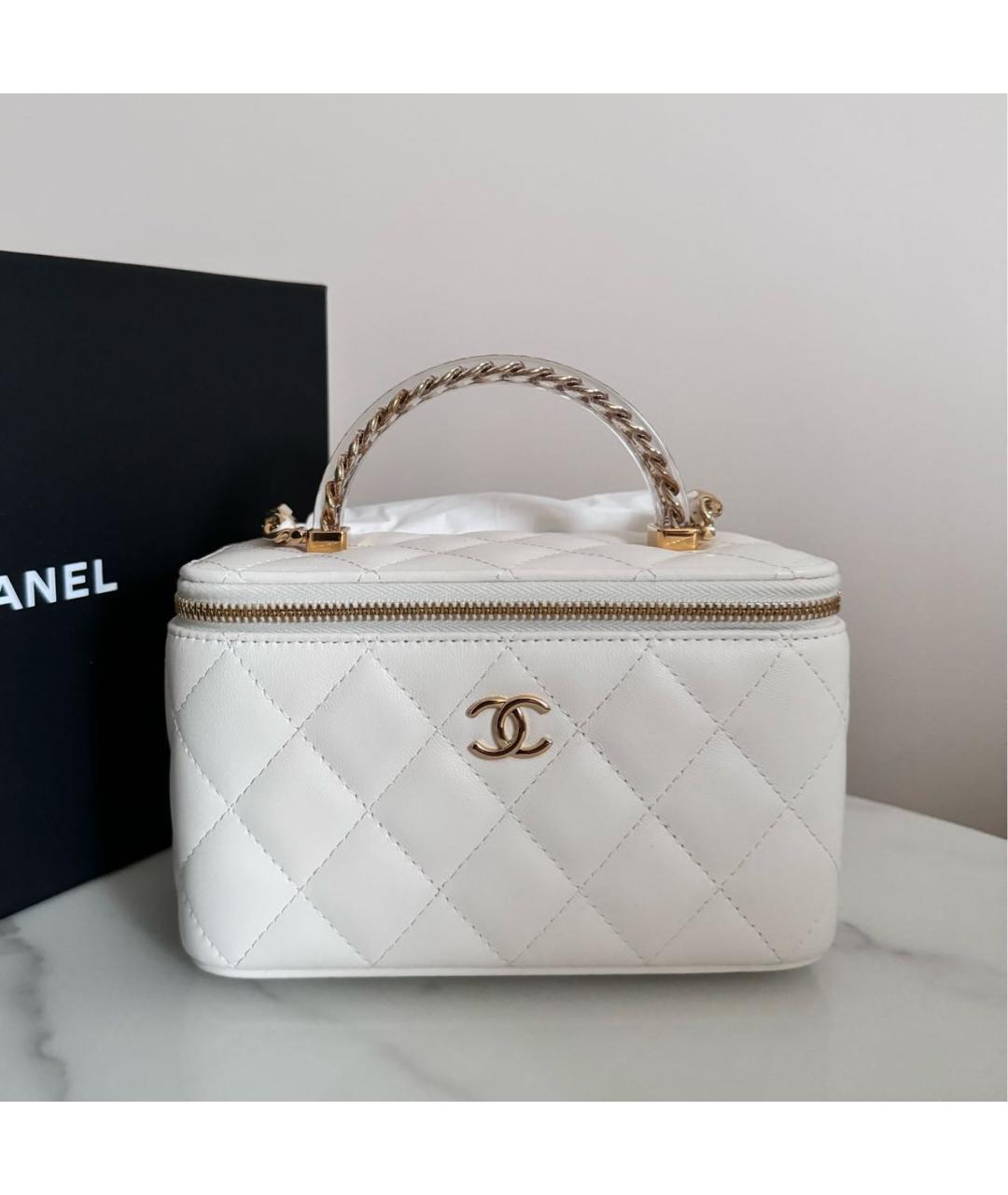 CHANEL Белая кожаная сумка с короткими ручками, фото 6