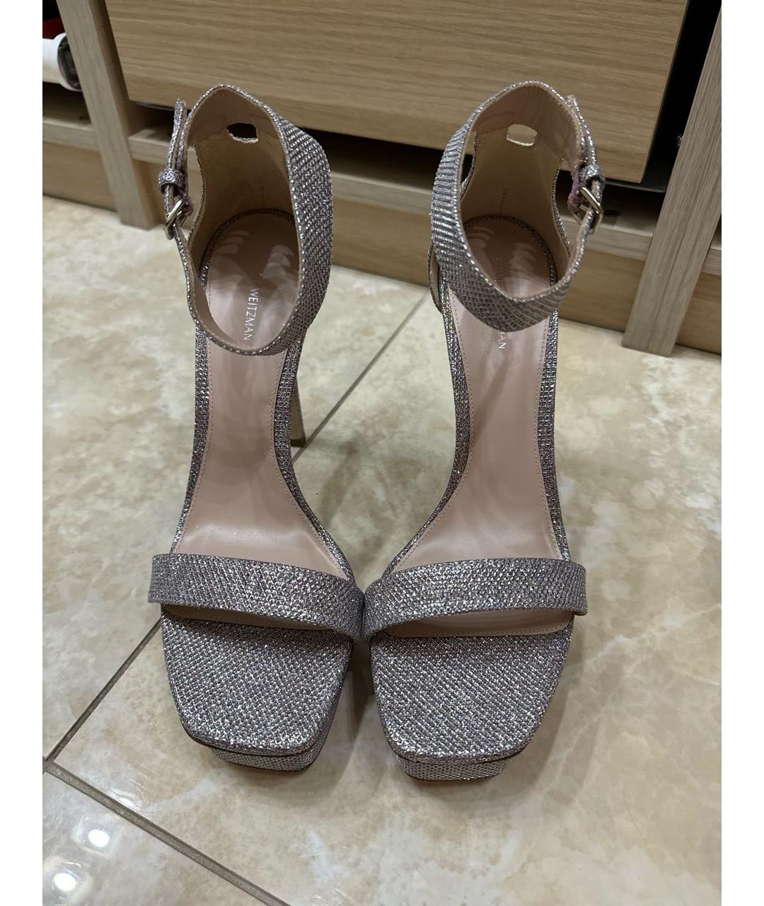 STUART WEITZMAN Серебряные кожаные босоножки, фото 2