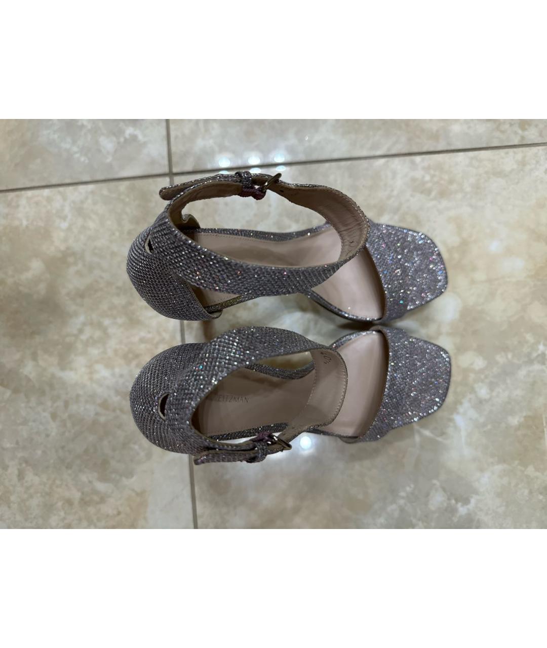 STUART WEITZMAN Серебряные кожаные босоножки, фото 3