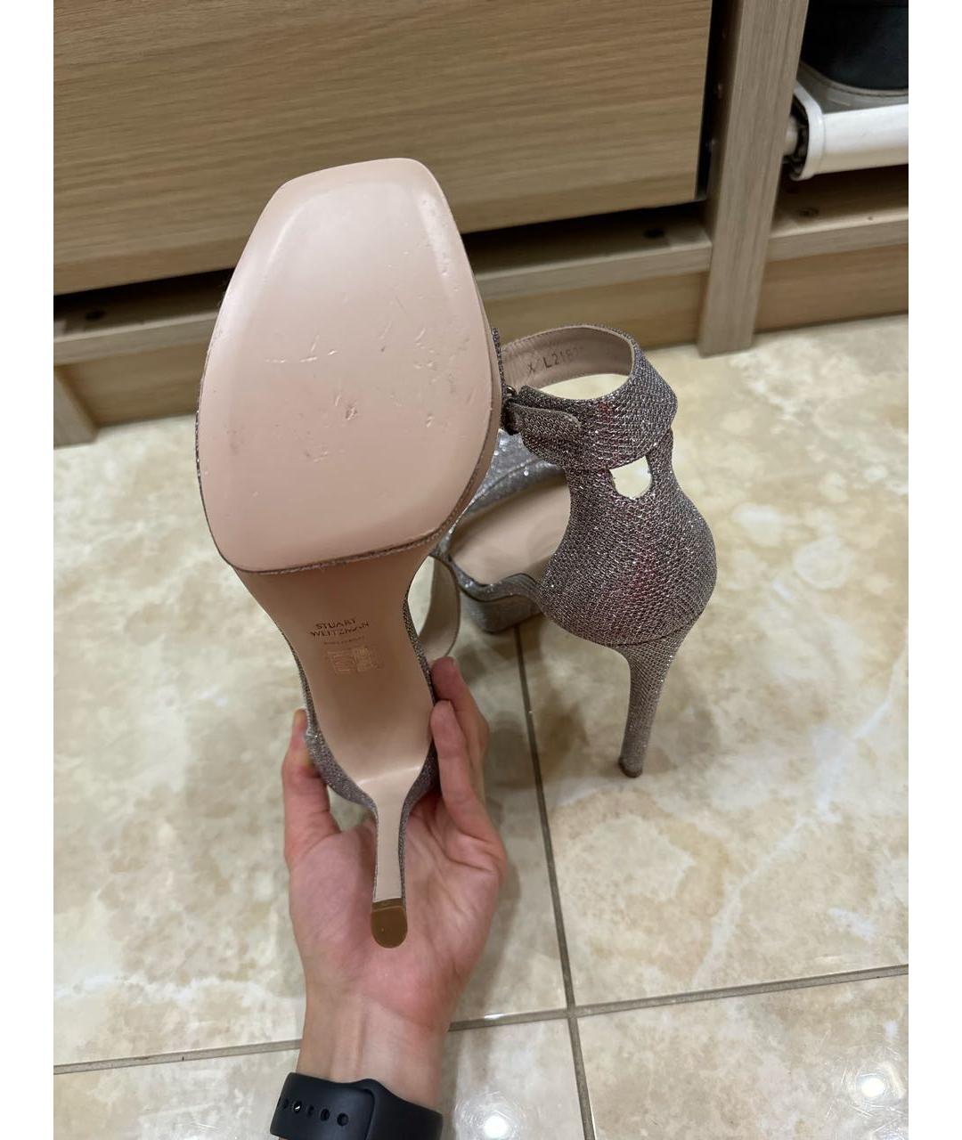 STUART WEITZMAN Серебряные кожаные босоножки, фото 5